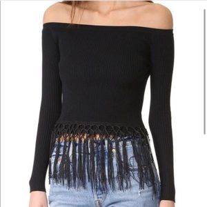 Line & Dot Black Top Size Small Fringe Stretchy Whimsigoth‎ Witchy Festival NWT